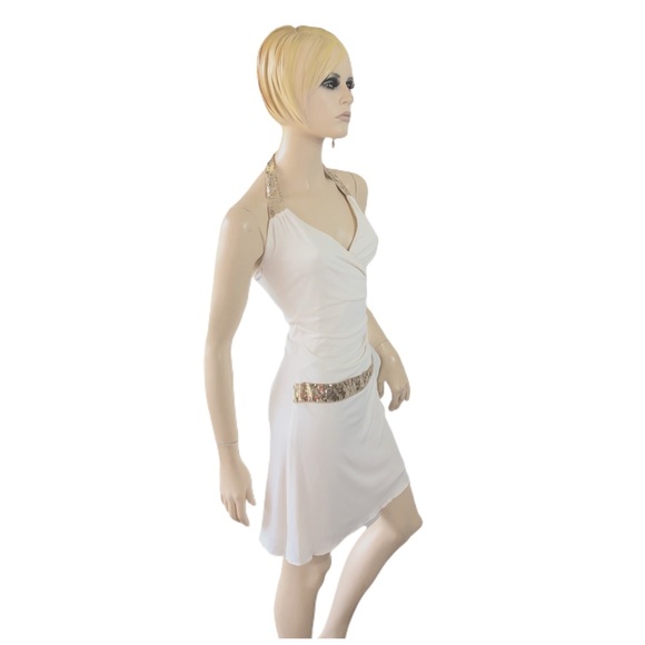 RAMPAGE GRECIAN GOLD HALTER WRAP SEQUIN DRESS - Picture 4 of 8